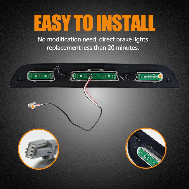Cxdar Third 3rd Brake Light LED for 2015-2020 Ford F150, High Mount Rear Brake Lights Assembly for 2017-2020 F250/F350/F450 Super Duty, Waterproof Center Cab Lamp Stop Light - Image 4